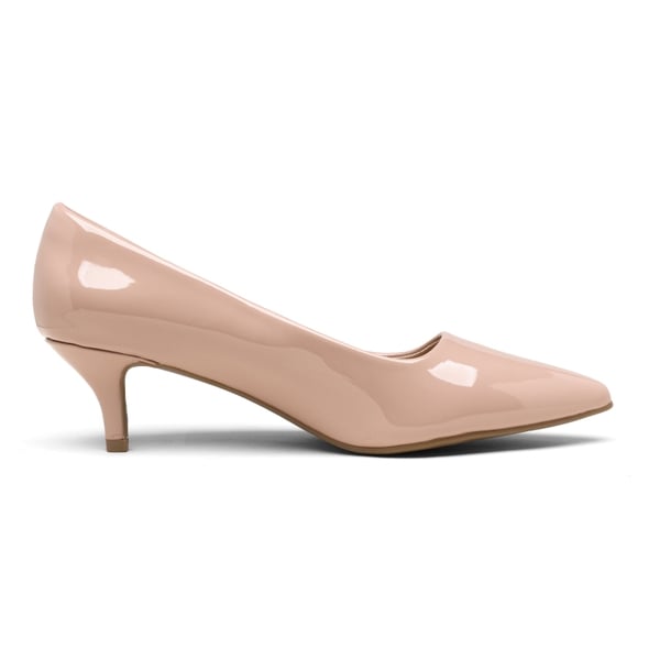 Kitten Heel Pointed Toe Pumps - NUDE PAT - 1